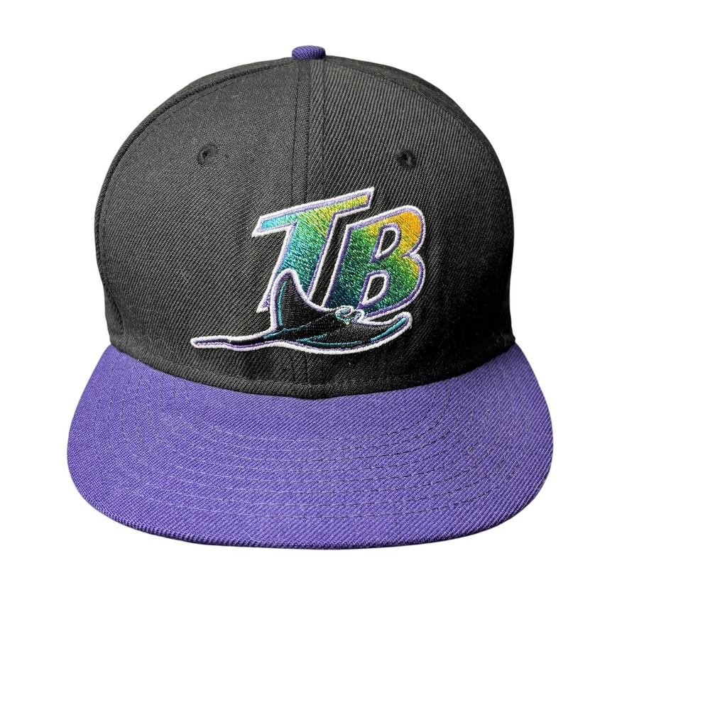 Tampa Bay Devil Rays Hat Cap Fitted Mens 7 1/4 Black Purple MLB Baseball New Era